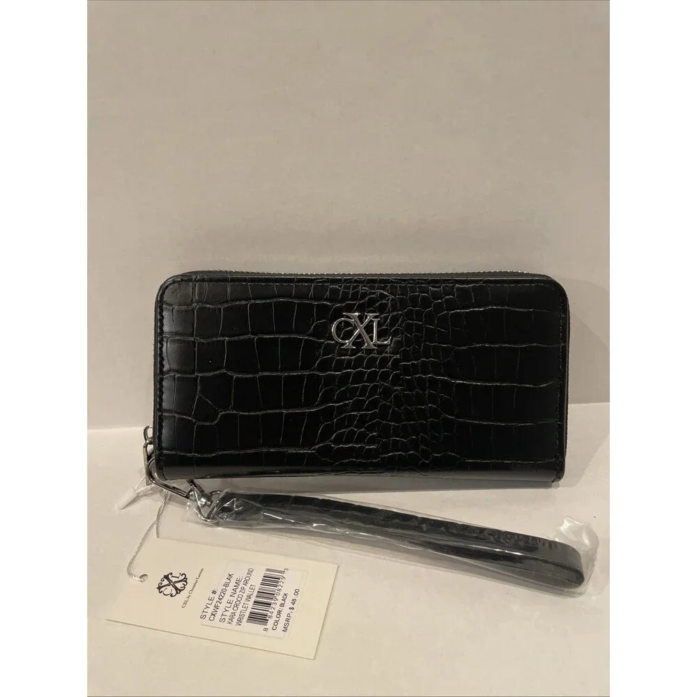 CXL by Christian Lacroix Kara‎ Croco Zip Around Wristlet Wallet Black NWT